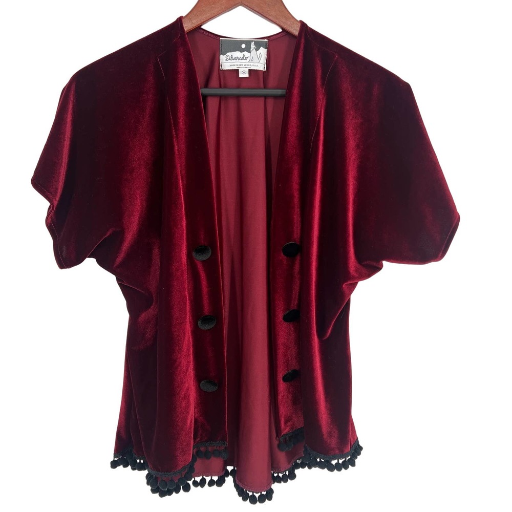 Silverado Sz Small Aztec Western Velvet Velour Red Tassel Blouse Shirt Top Artsy